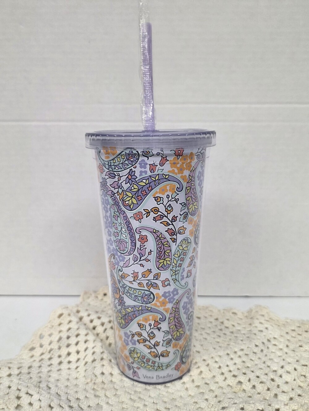 Vera Bradley Maddalena Paisley Travel Tumbler 24 oz With Bendy Straw NWOT